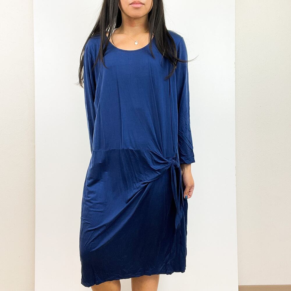 NWT Dolan Left Coast Anthropologie Size L Stretch Jersey Draped Shirt Dress Blue